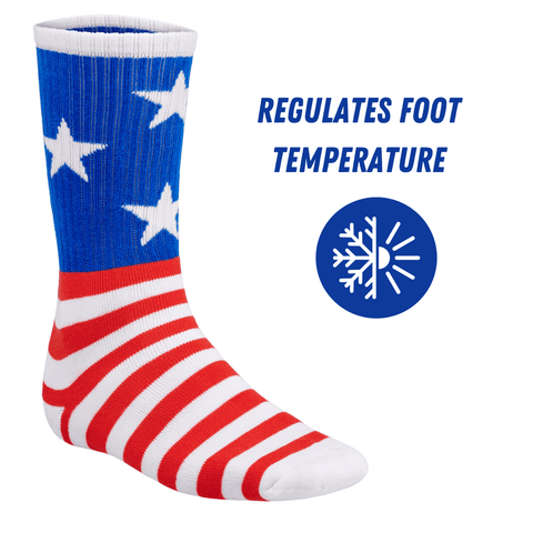 Bamboo Sports Bamboo Sports Red White and Blue Premium Bamboo Rayon Crew Work Socks- Moisture Wicking, Odor Eliminating Red, White, and Blue American Flag 4th of July Socks for Men and Women Gift Box 3 Pair