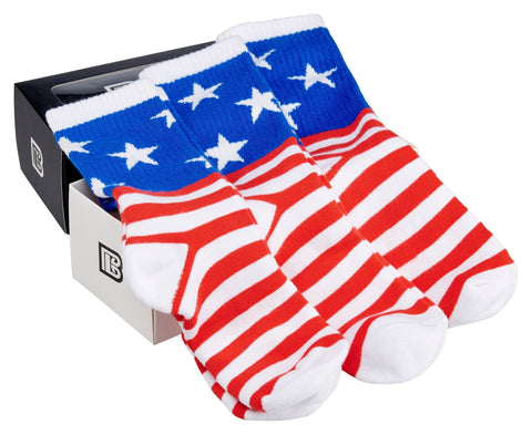 Bamboo Sports Bamboo Sports Red White and Blue Premium Bamboo Rayon Crew Work Socks- Moisture Wicking, Odor Eliminating Red, White, and Blue American Flag 4th of July Socks for Men and Women Gift Box 3 Pair