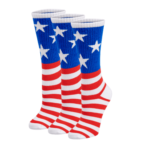 Bamboo Sports Bamboo Sports Red White and Blue Premium Bamboo Rayon Crew Work Socks- Moisture Wicking, Odor Eliminating Red, White, and Blue American Flag 4th of July Socks for Men and Women Gift Box 3 Pair