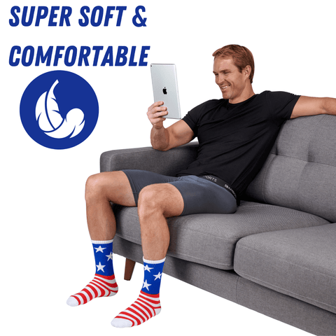 Bamboo Sports Bamboo Sports Red White and Blue Premium Bamboo Rayon Crew Work Socks- Moisture Wicking, Odor Eliminating Red, White, and Blue American Flag 4th of July Socks for Men and Women Gift Box 3 Pair