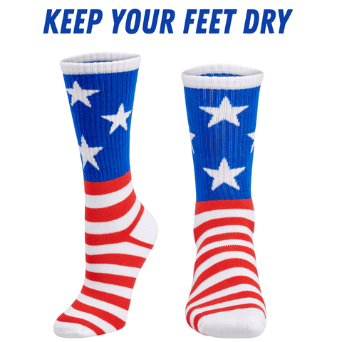 Bamboo Sports Bamboo Sports Red White and Blue Premium Bamboo Rayon Crew Work Socks- Moisture Wicking, Odor Eliminating Red, White, and Blue American Flag 4th of July Socks for Men and Women Gift Box 3 Pair