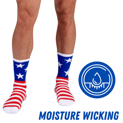 Bamboo Sports Bamboo Sports Red White and Blue Premium Bamboo Rayon Crew Work Socks- Moisture Wicking, Odor Eliminating Red, White, and Blue American Flag 4th of July Socks for Men and Women Gift Box 3 Pair