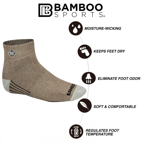 Bamboo Sports Premium Bamboo Quarter High Crew Socks (3 Pack)