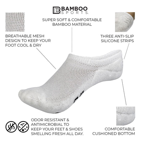 Bamboo Sports Super Low Cut No Show Bamboo Rayon Socks- Breathable, Mo